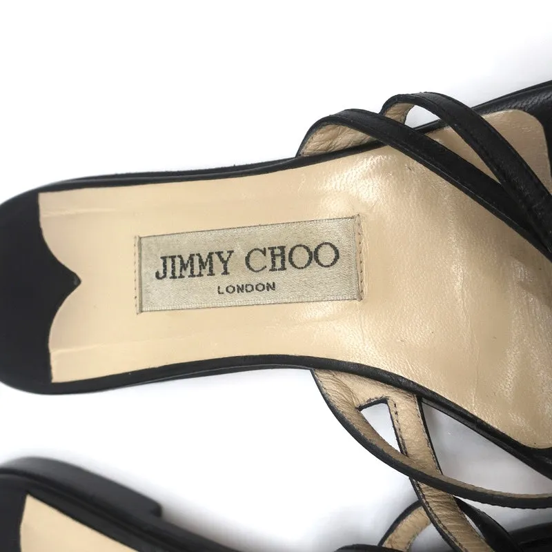 Jimmy Choo Flat Thong Slide Sandals Black Leather Size 38.5