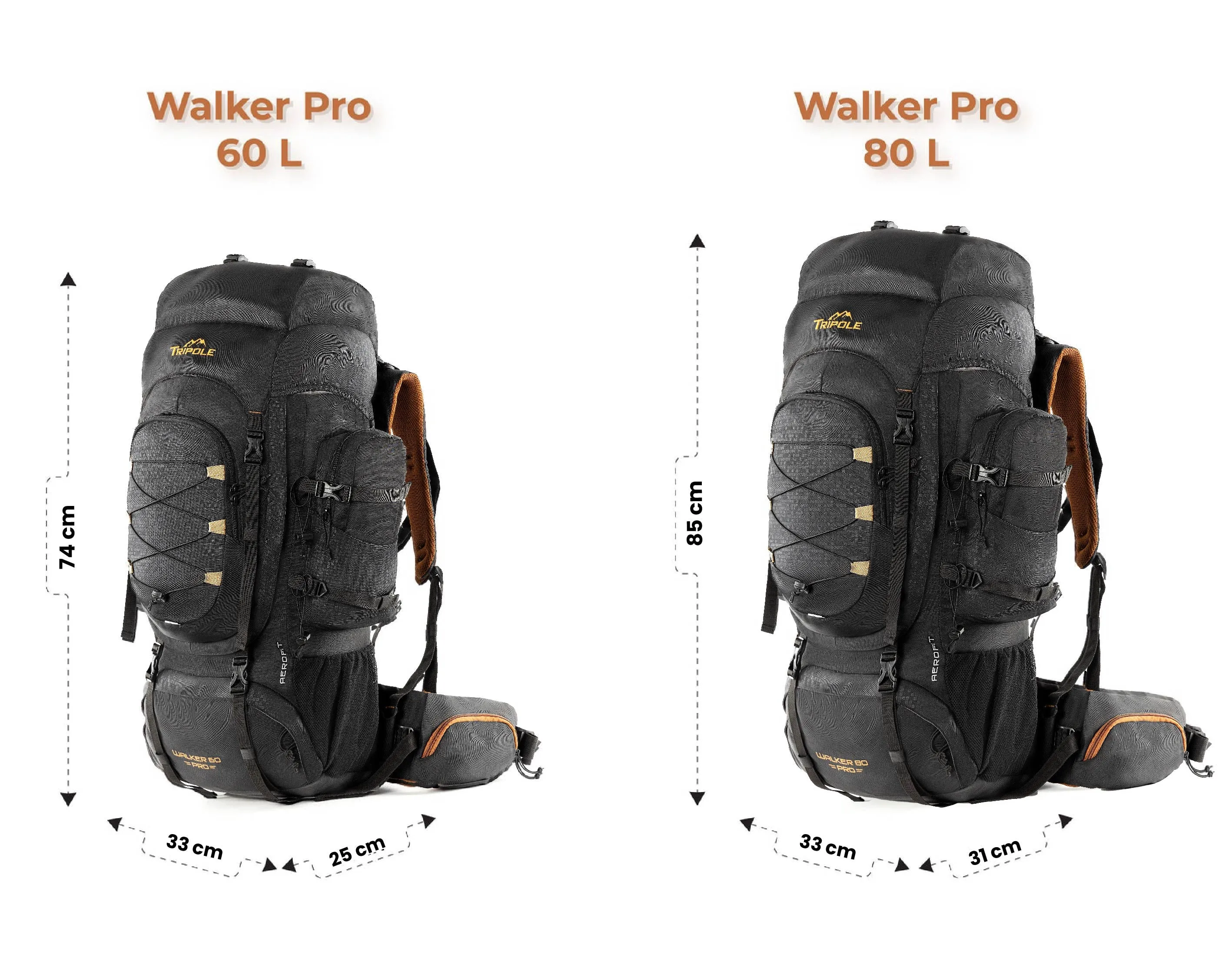 Tripole Walker Pro Metal Frame Rucksack with Rain Cover for Trekking & Travel | Front Opening | Laptop Sleeve | Men & Women | 5 Year Warranty | 80 Litres | Black